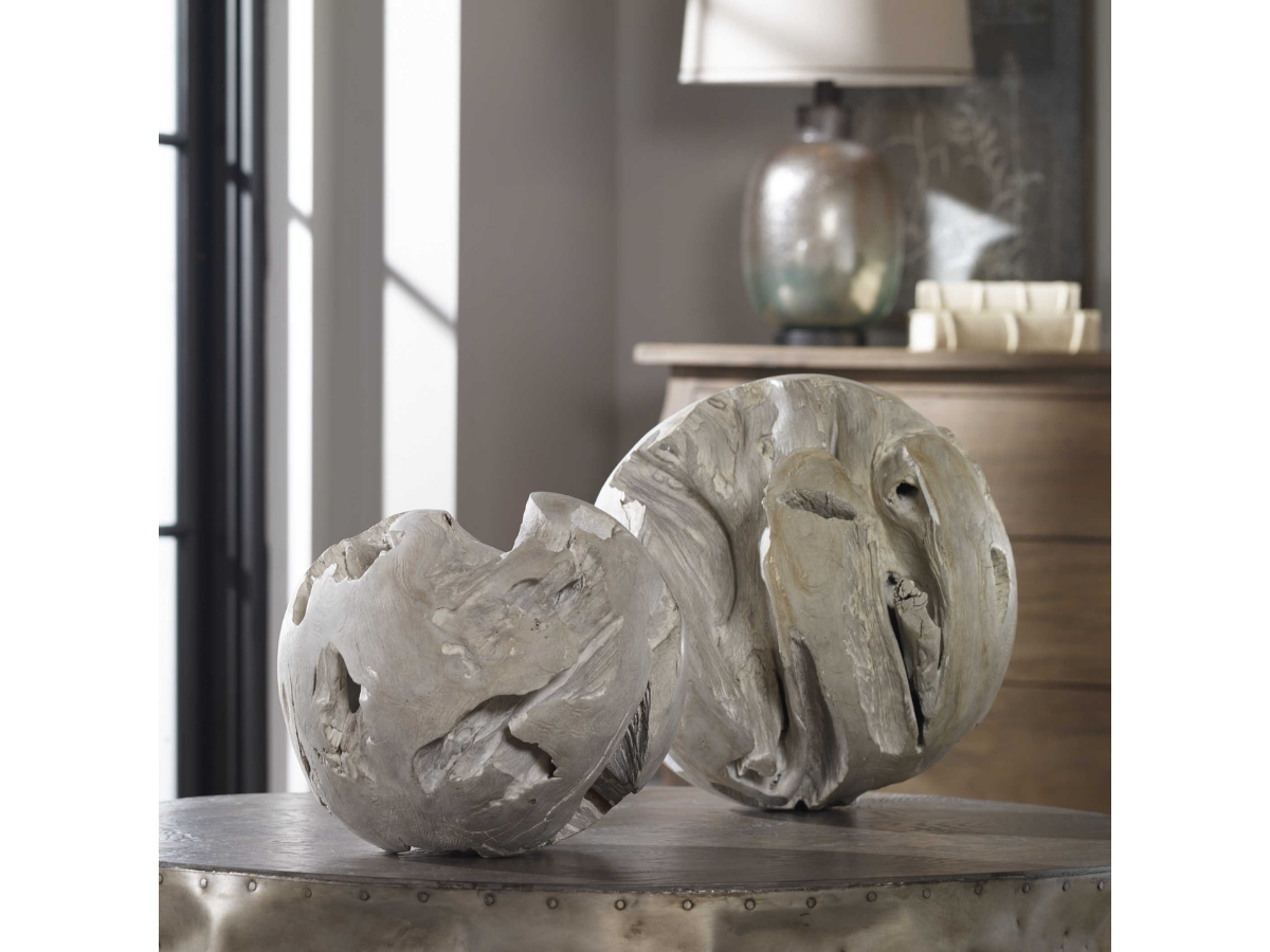 Boules de teck Ezra d'Abbyson Home, lot de 2