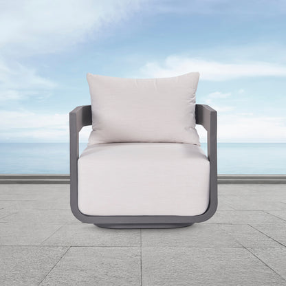 Fauteuil pivotant d'extérieur Sedona, revêtement Sunbrella Cast Pumice et aluminium bronze