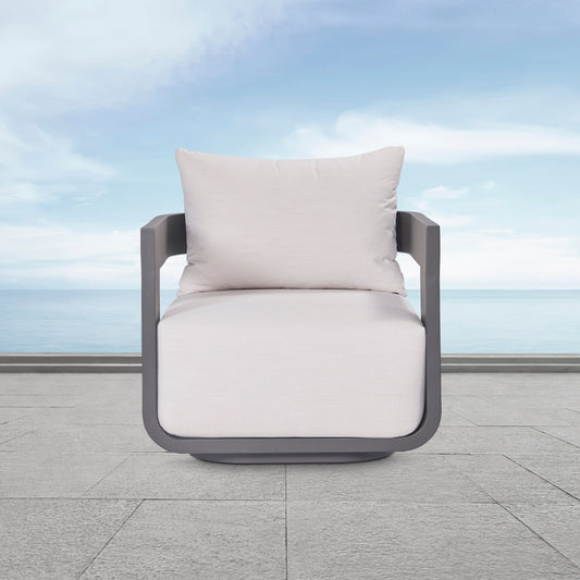 Fauteuil pivotant d'extérieur Sedona, revêtement Sunbrella Cast Pumice et aluminium bronze