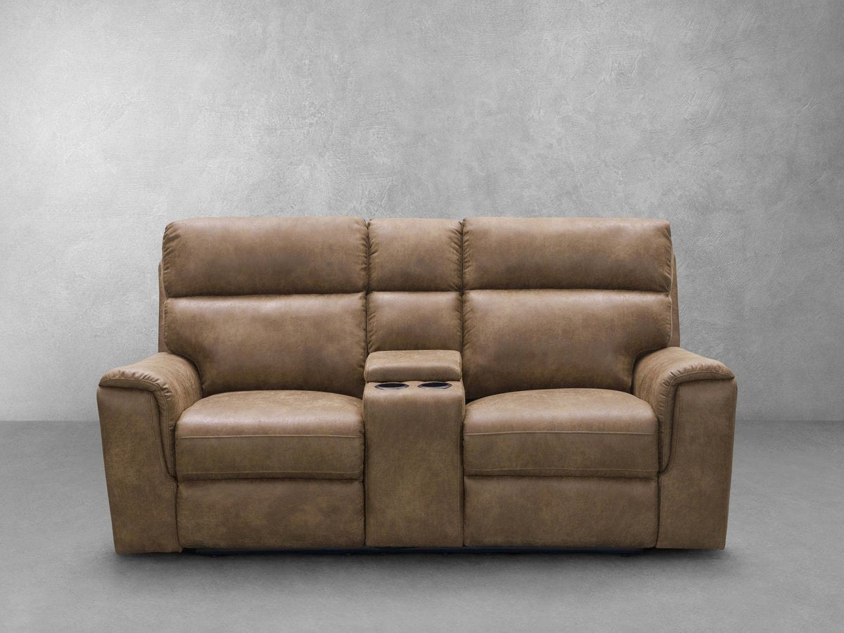 Canapé deux places inclinable Lawrence en tissu avec console - Camel