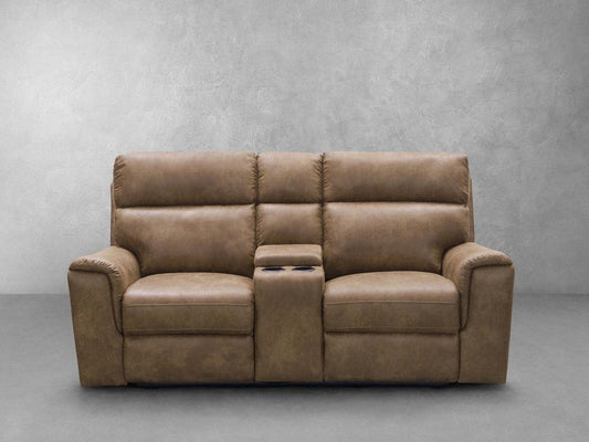 Canapé deux places inclinable Lawrence en tissu avec console - Camel