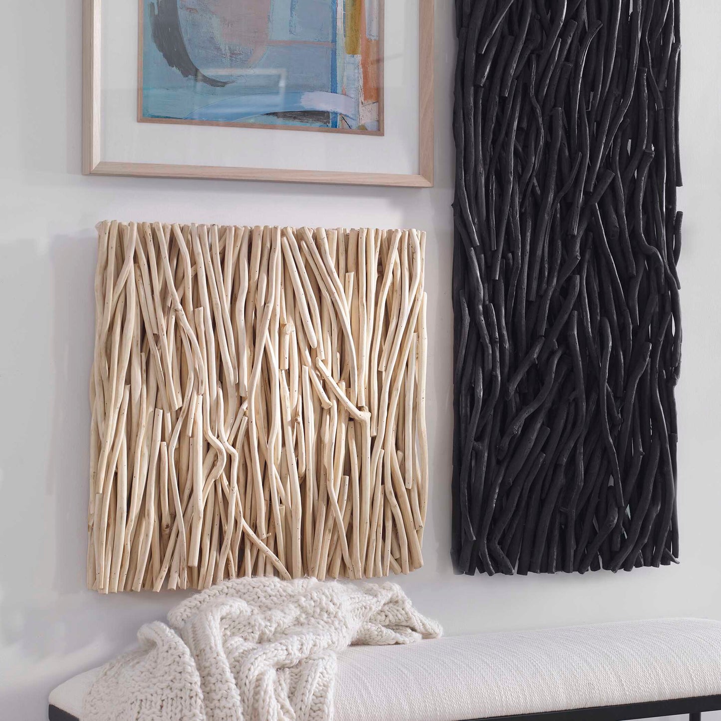 Décoration murale carrée en bois blanchi et teck ramassé d'Abbyson Home