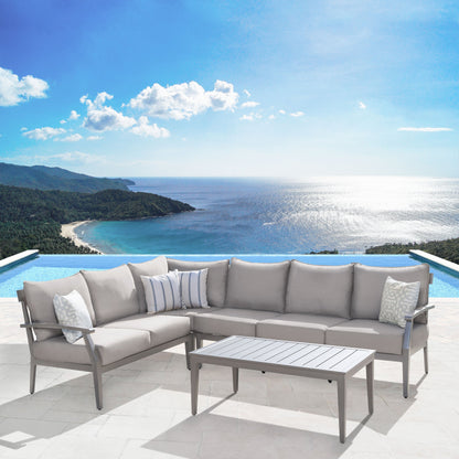 Canapé d'angle d'extérieur Marilla - Gris (sans table basse)