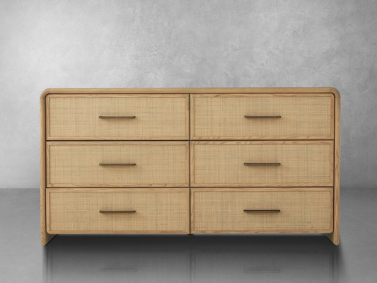 Commode Pauline à 6 tiroirs en chêne et rotin naturel JoJo Fletcher - Blonde