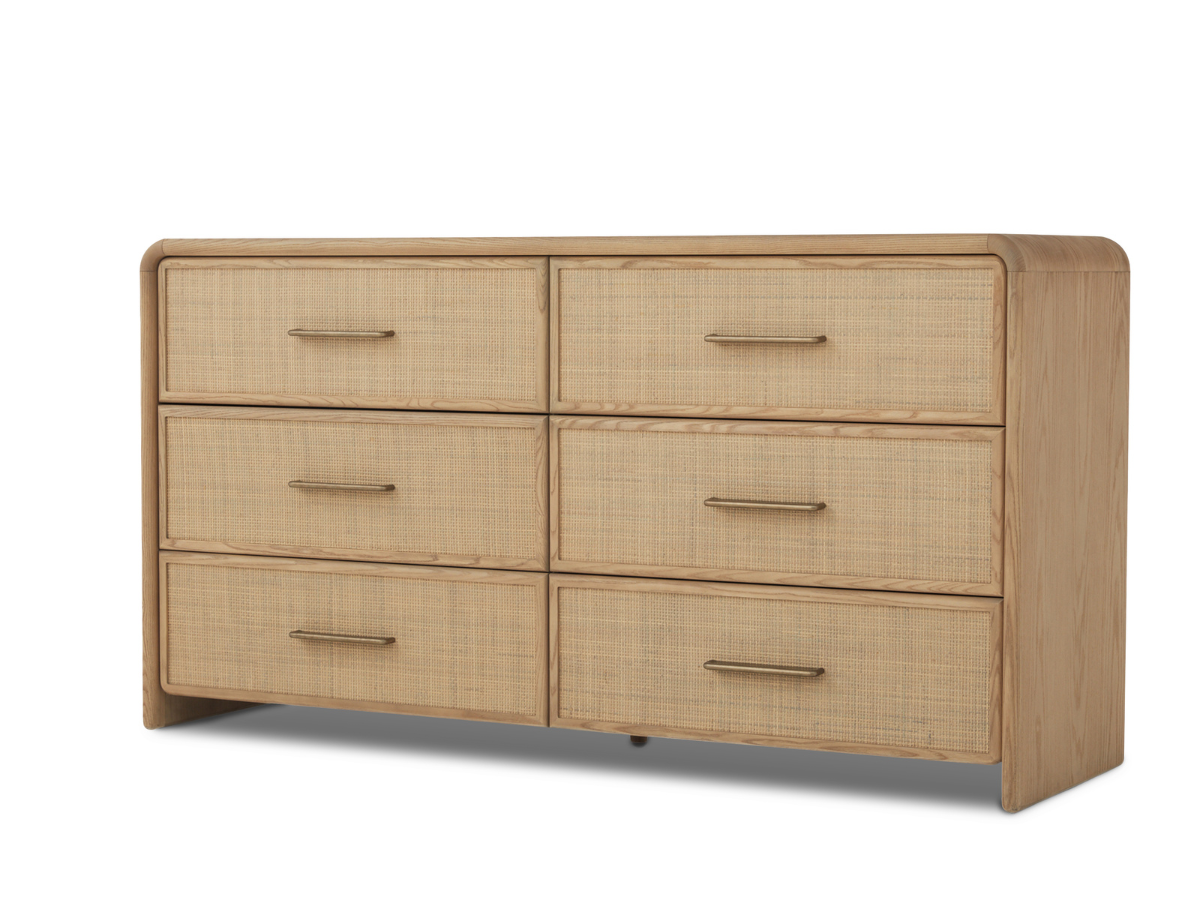 Commode Pauline à 6 tiroirs en chêne et rotin naturel JoJo Fletcher - Blonde