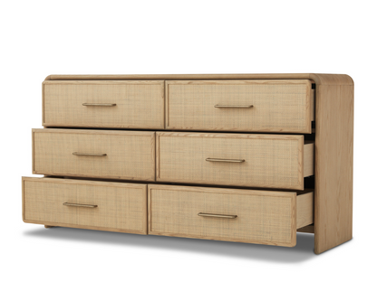 Commode Pauline à 6 tiroirs en chêne et rotin naturel JoJo Fletcher - Blonde