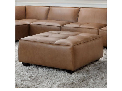 Pouf Wallingford en cuir pleine fleur, couleur camel