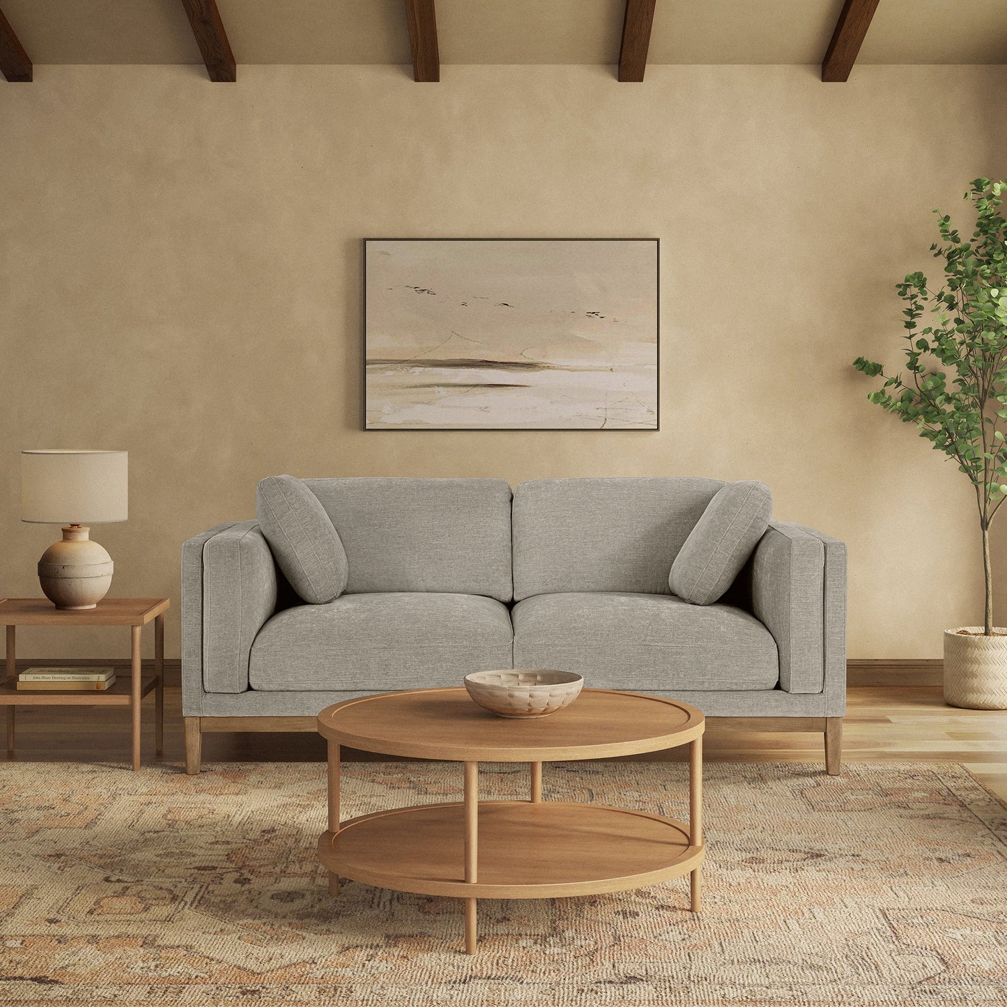 Canapé en tissu Renee avec base en bois, gris