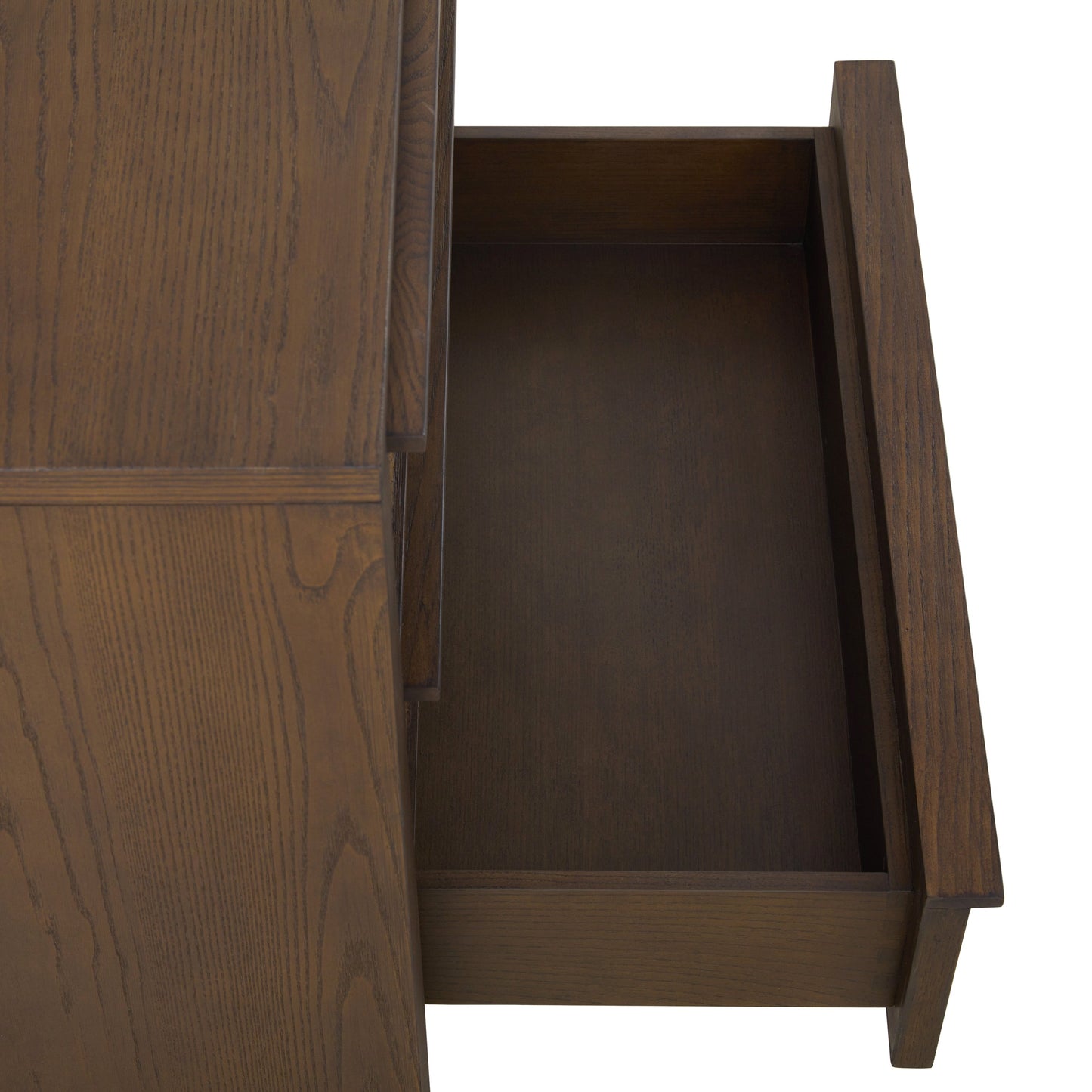 Table de chevet JoJo Fletcher Sawyer en chêne et tissu d'herbe, 3 tiroirs, marron