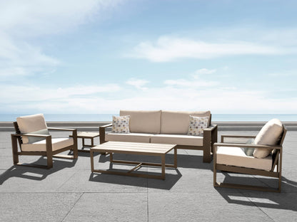 Canapé d'extérieur Torren, tissu beige et structure en aluminium bronze