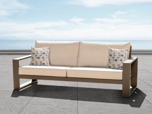 Canapé d'extérieur Torren, tissu beige et structure en aluminium bronze