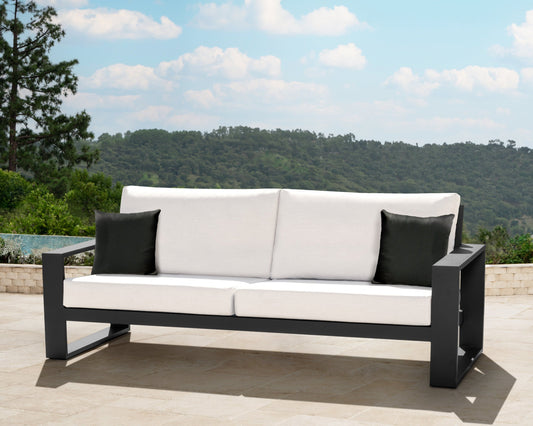 Canapé d'extérieur Torren, tissu blanc et structure en aluminium noir