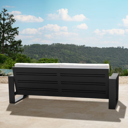 Canapé d'extérieur Torren, tissu blanc et structure en aluminium noir