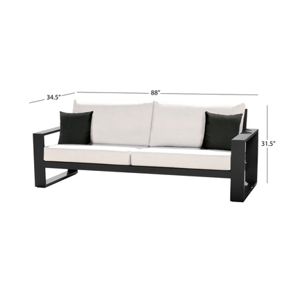 Canapé d'extérieur Torren, tissu blanc et structure en aluminium noir