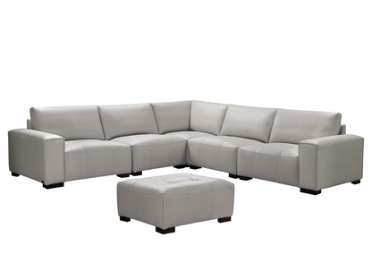 Canapé d'angle modulaire en cuir Teagan 6 pièces - Gris