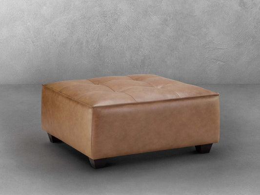 Pouf Wallingford en cuir pleine fleur, couleur camel