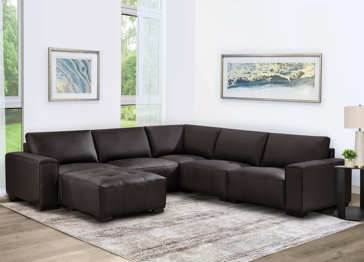 Canapé d'angle modulaire en cuir Teagan 6 pièces - Marron