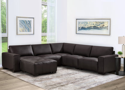 Canapé d'angle modulaire en cuir Teagan 6 pièces - Marron