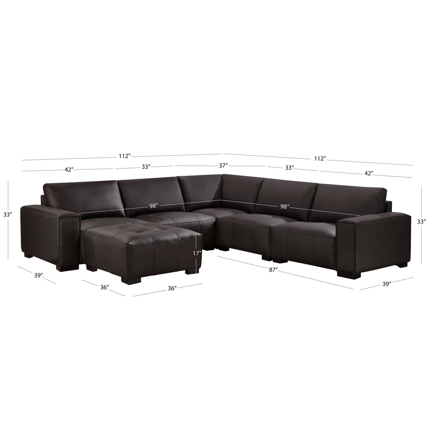 Canapé d'angle modulaire en cuir Teagan 6 pièces - Marron