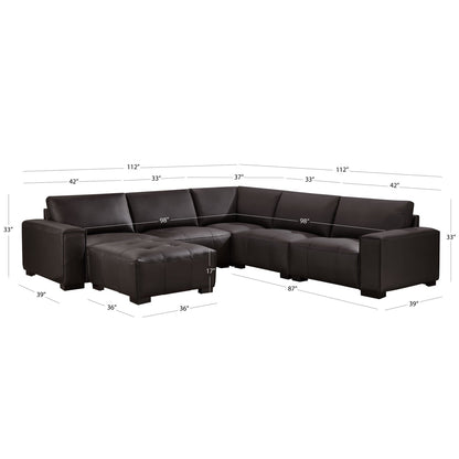 Canapé d'angle modulaire en cuir Teagan 6 pièces - Marron