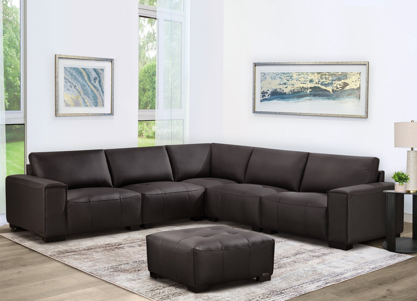 Canapé d'angle modulaire en cuir Teagan 6 pièces - Marron