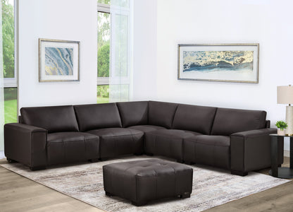 Canapé d'angle modulaire en cuir Teagan 6 pièces - Marron