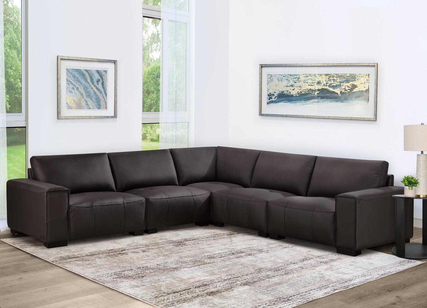 Canapé d'angle modulaire en cuir Teagan 6 pièces - Marron