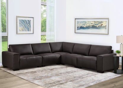 Canapé d'angle modulaire en cuir Teagan 6 pièces - Marron